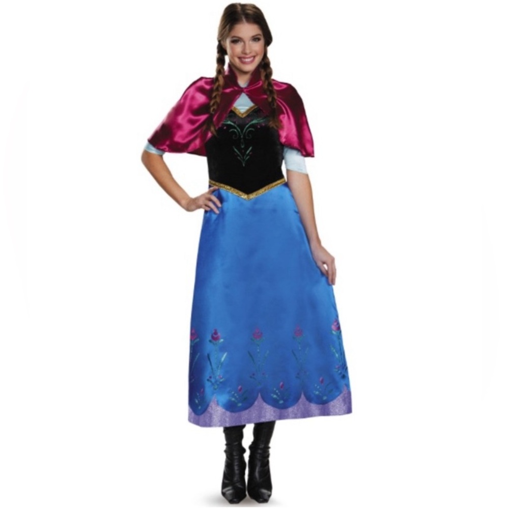 DISNEY FROZEN "ANNA" TRAVELING DELUXE ADULT COSTUME SIZE SMALL (4-6)